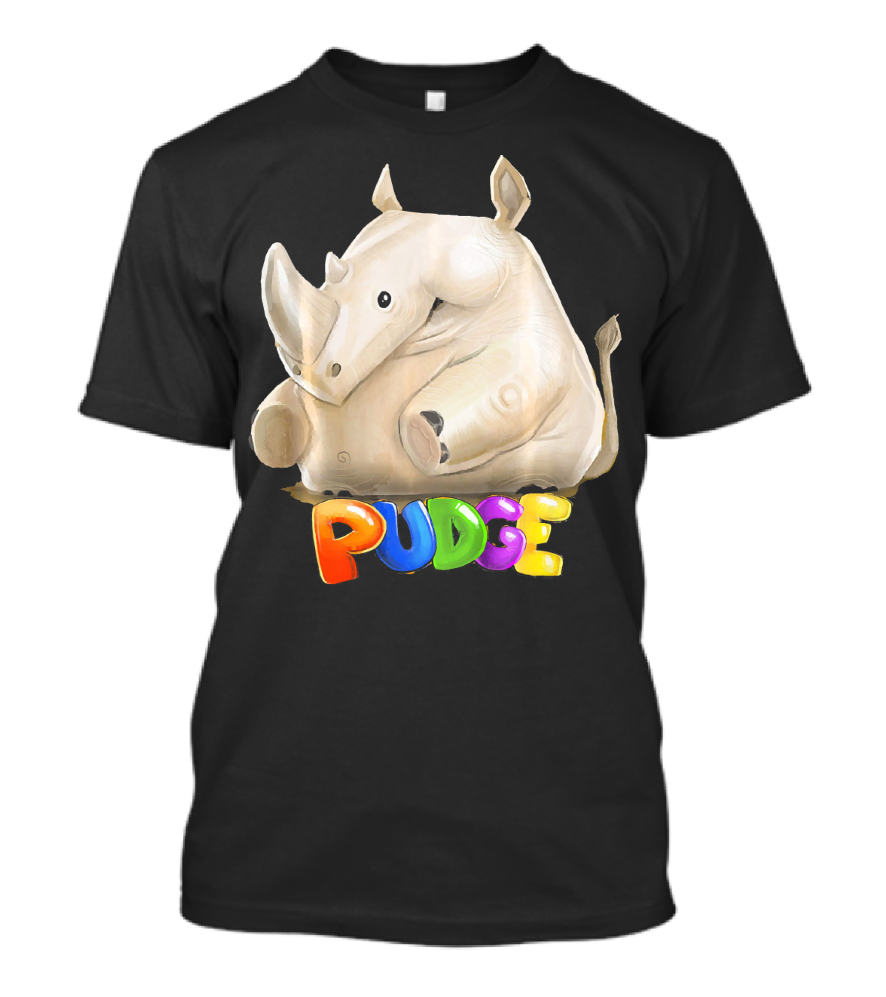 Pudge White Rhino Colorful Letters T-Shirt