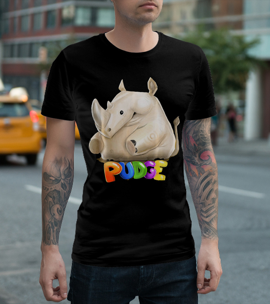 Pudge White Rhino Colorful Letters T-Shirt