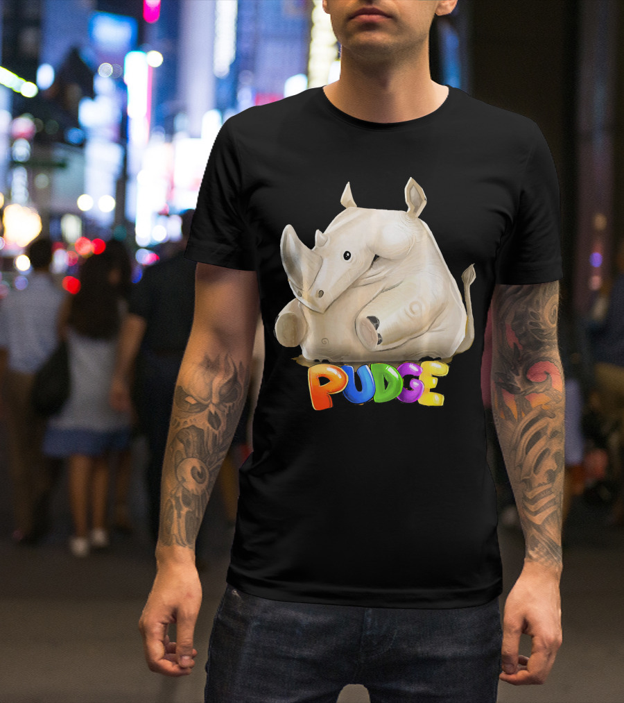 Pudge White Rhino Colorful Letters T-Shirt