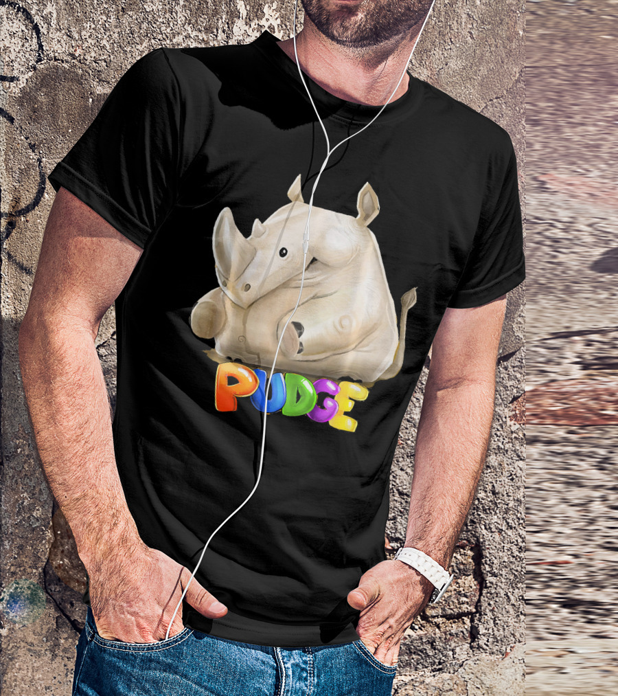 Pudge White Rhino Colorful Letters T-Shirt