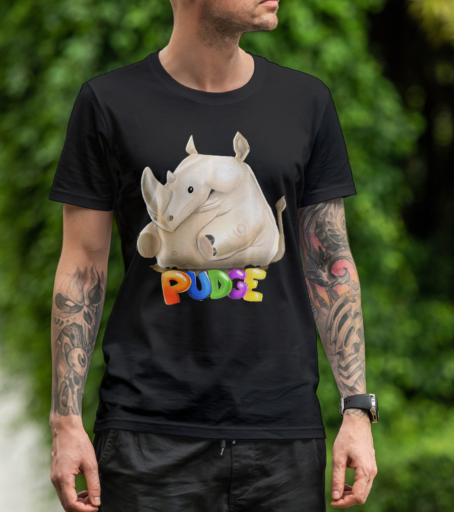 Pudge White Rhino Colorful Letters T-Shirt