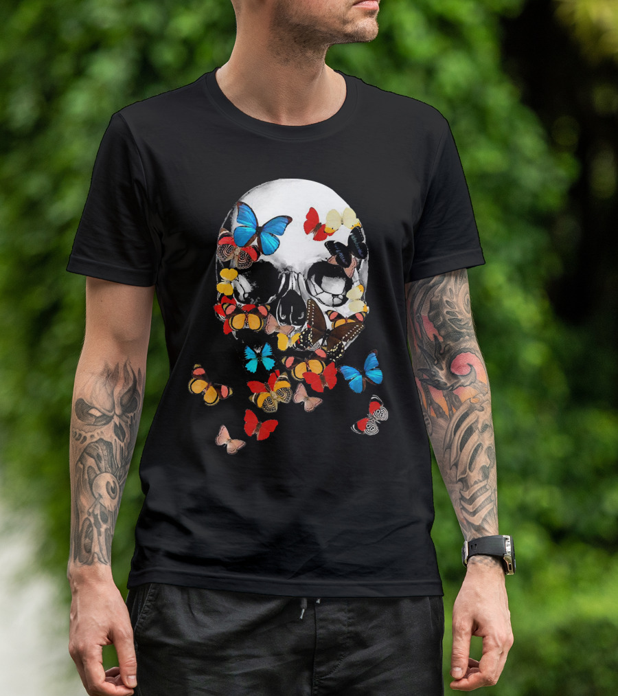 Skull With Vibrant Butterflies T-Shirt