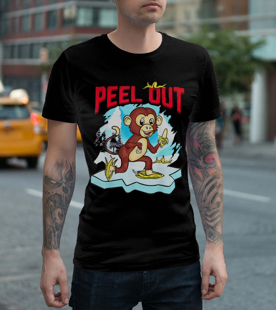Peel Out Funny Chimpanzee Ice Skating with Banana Peels T-Shirt