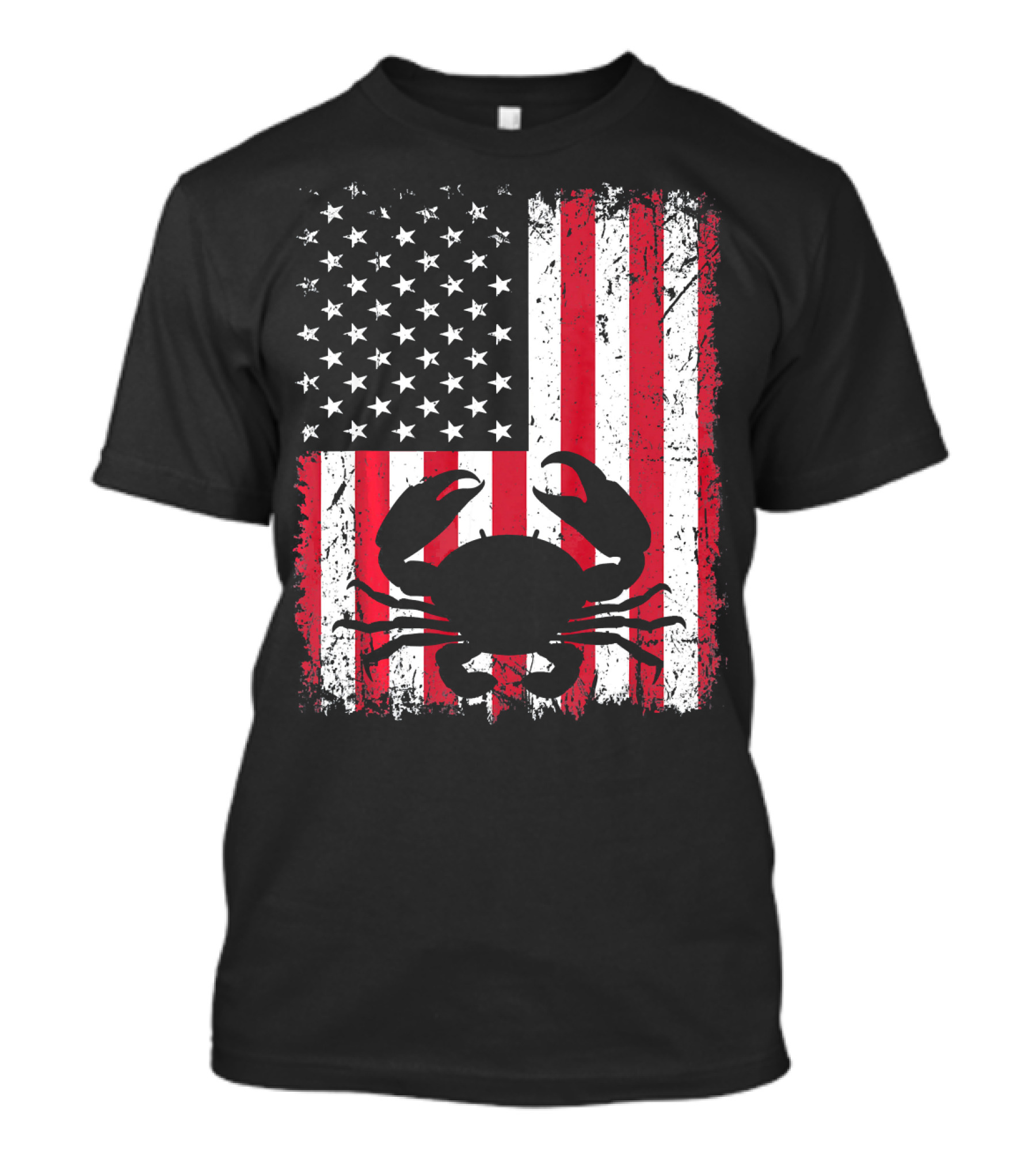 Vintage Crab Silhouette On Distressed American Flag For Animal Lovers T-Shirt