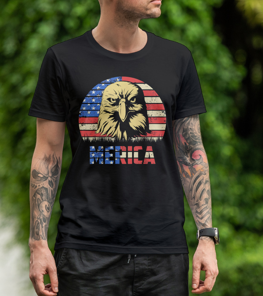 Vintage Patriotic Eagle Merica USA Flag T-Shirt