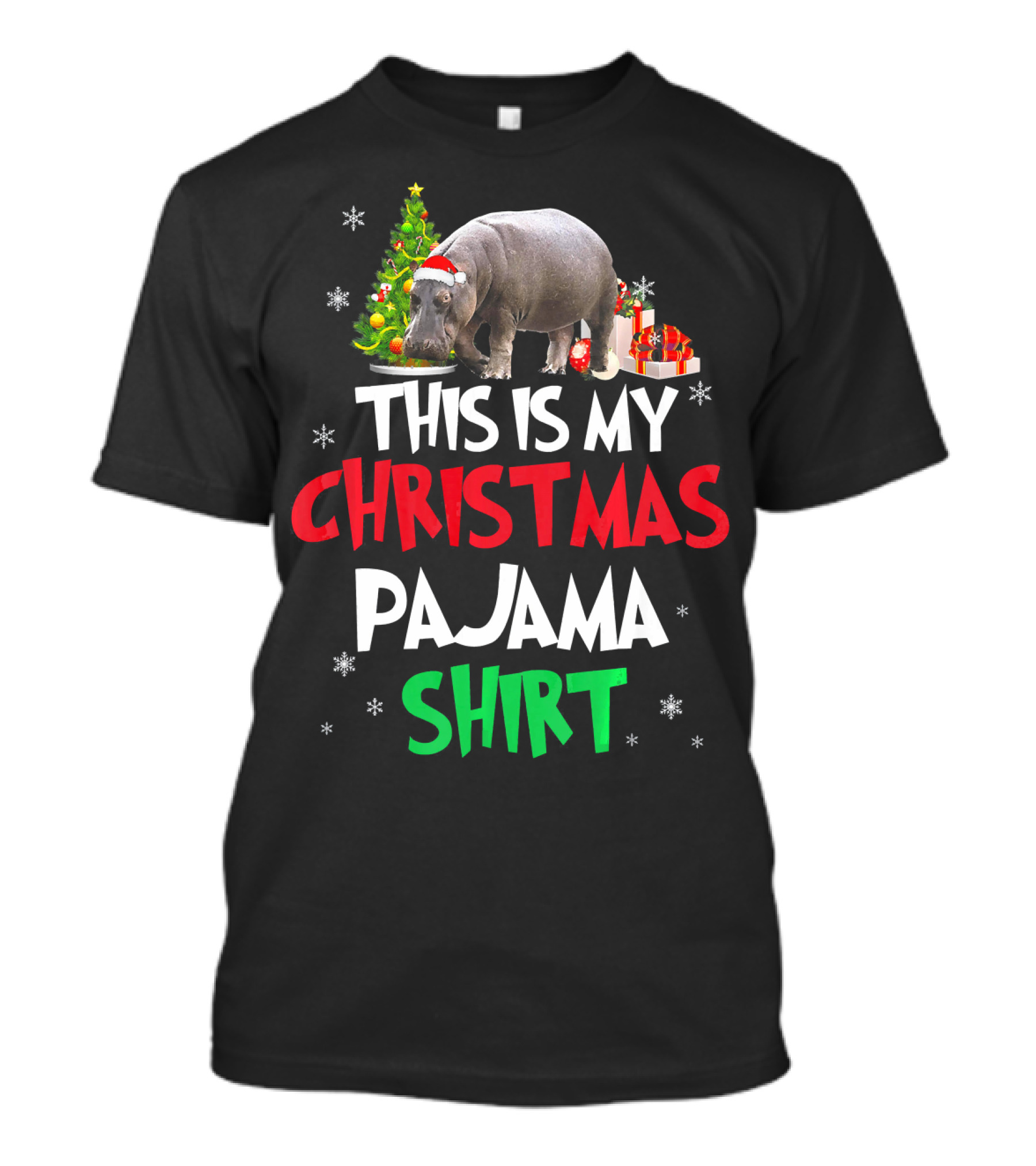 Christmas Pajama Shirt Santa Hippopotamus Christmas Tree T-Shirt