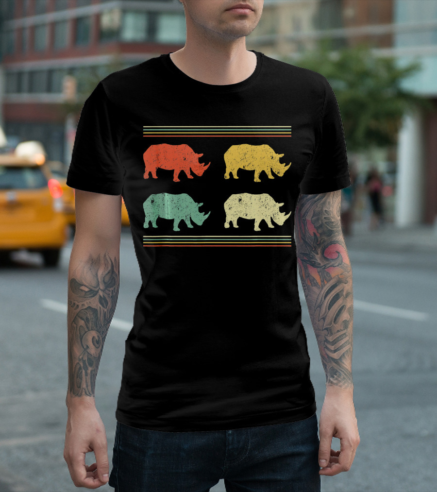 Rhino Animal Lover Multicolor Stripes T-Shirt