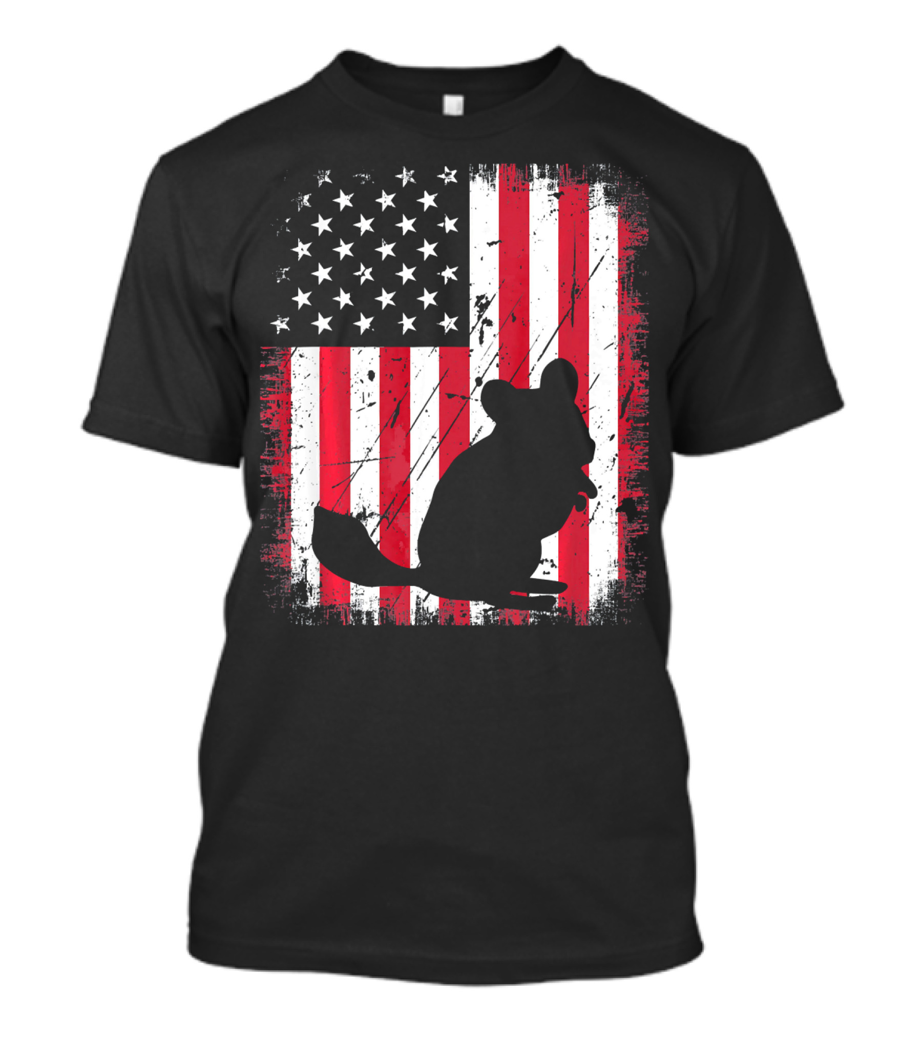 Vintage Chinchilla Silhouette Over Distressed American Flag T-Shirt