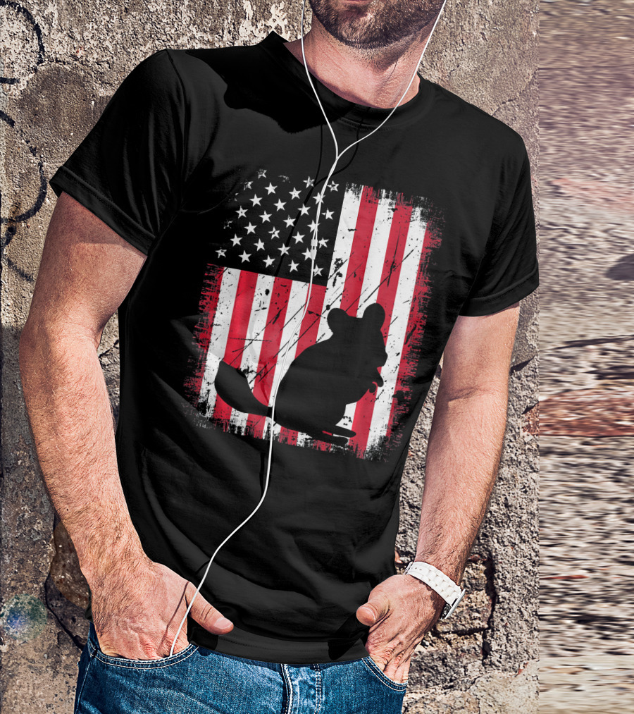 Vintage Chinchilla Silhouette Over Distressed American Flag T-Shirt