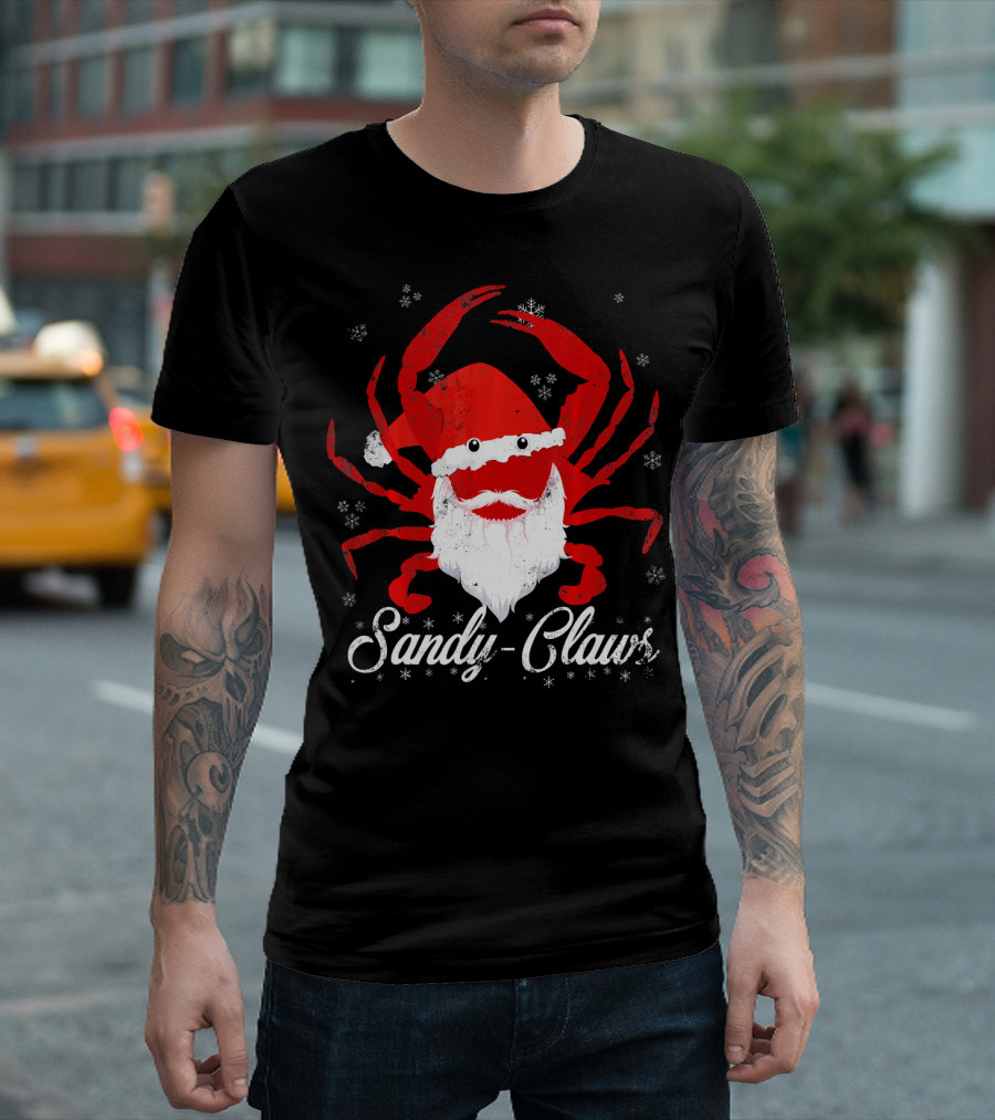 Sandy Claws Santa Claus Crab Holiday Snowflakes T-Shirt