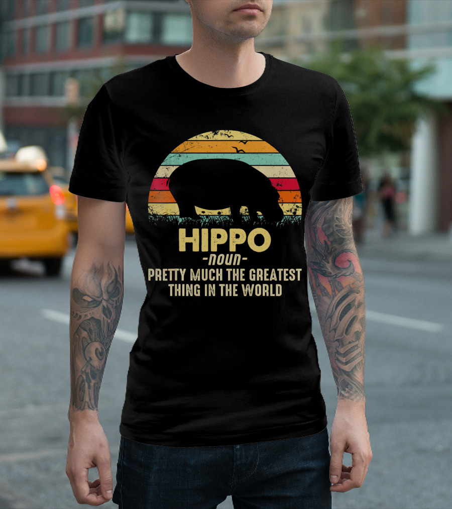 Vintage Hippo Noun Pretty Much the Greatest Thing in the World Retro Stripes T-Shirt