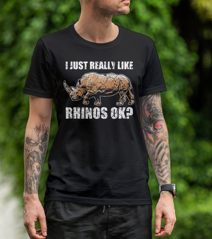 I Just Really Like Rhinos OK? Orange Rhinoceros T-Shirt