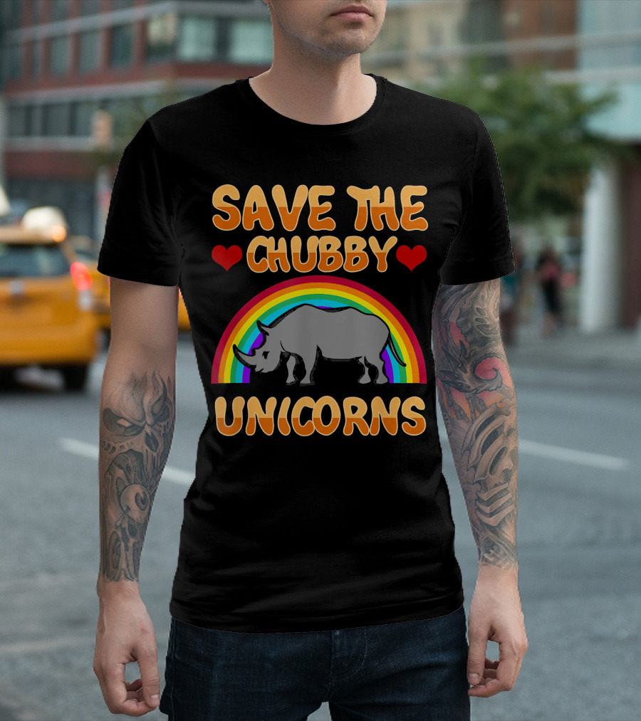 Save The Chubby Unicorns Rainbow Hearts T-Shirt