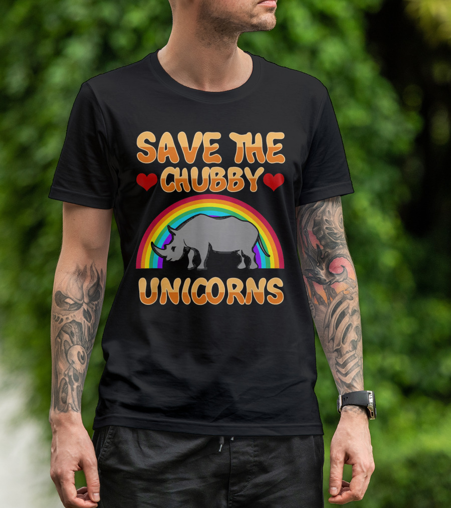 Save The Chubby Unicorns Rainbow Hearts T-Shirt