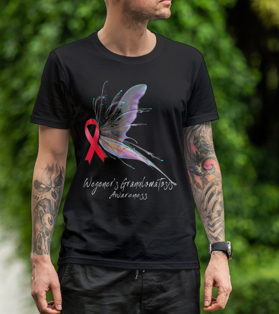 Wegener's Granulomatosis Awareness Butterfly With Red T-Shirt