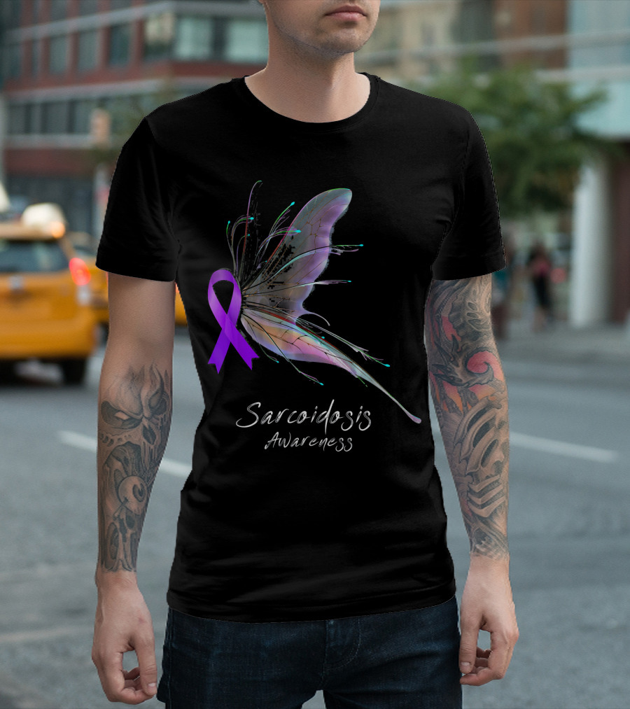 Sarcoidosis Awareness Butterfly with Purple Ribbon T-Shirt