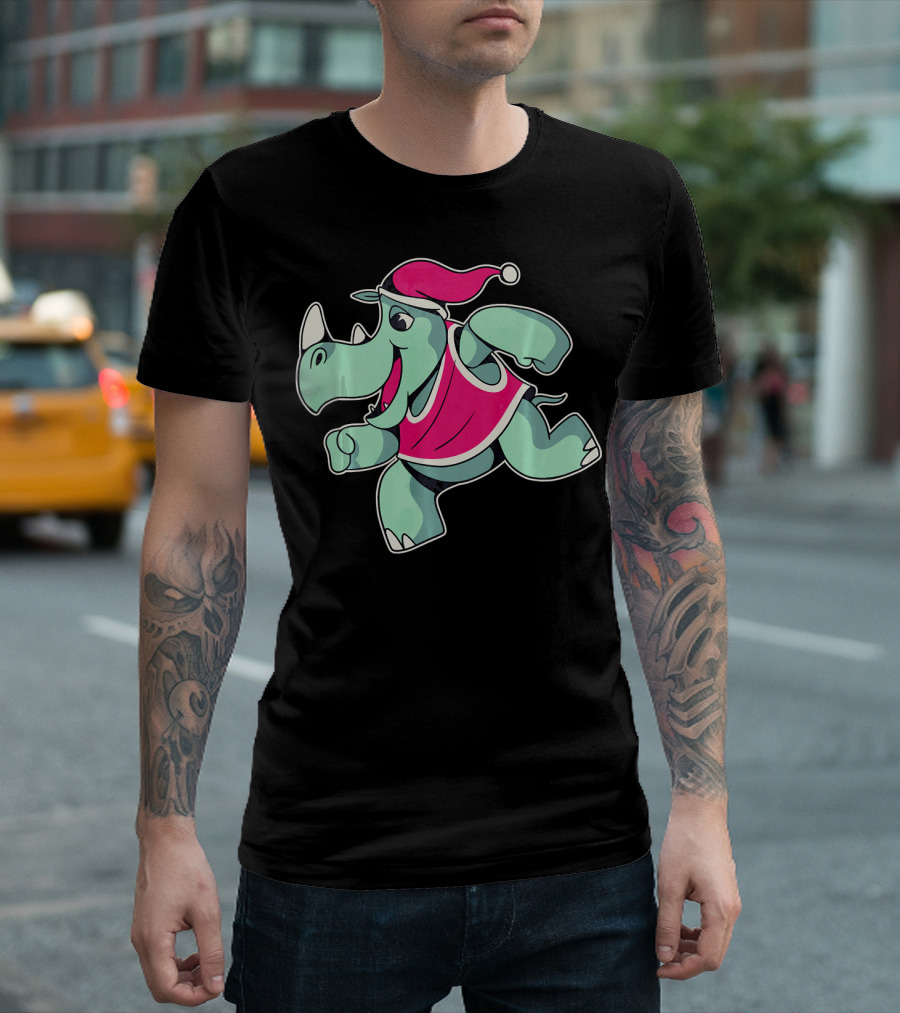 Rhino Rhinoceros Wearing Santa Claus Christmas T-Shirt