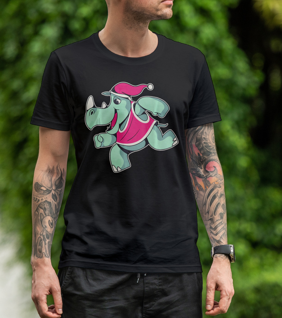 Rhino Rhinoceros Wearing Santa Claus Christmas T-Shirt