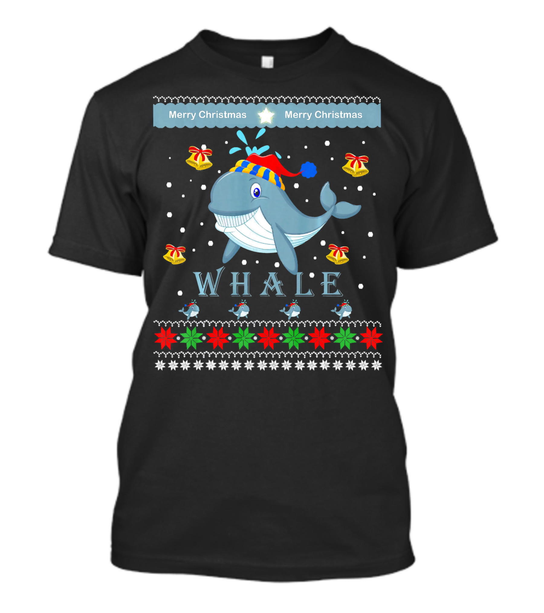Merry Christmas Whale Holiday Bells Festive T-Shirt