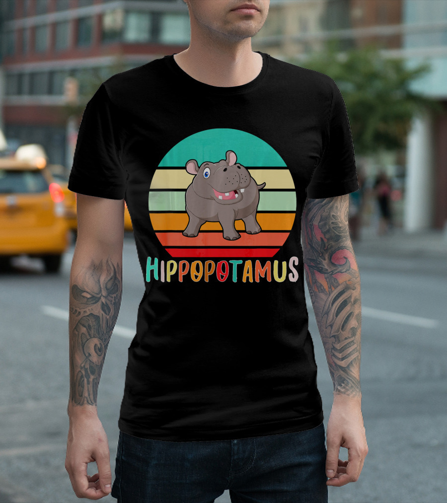 Vintage Retro Hippopotamus Stripes T-Shirt