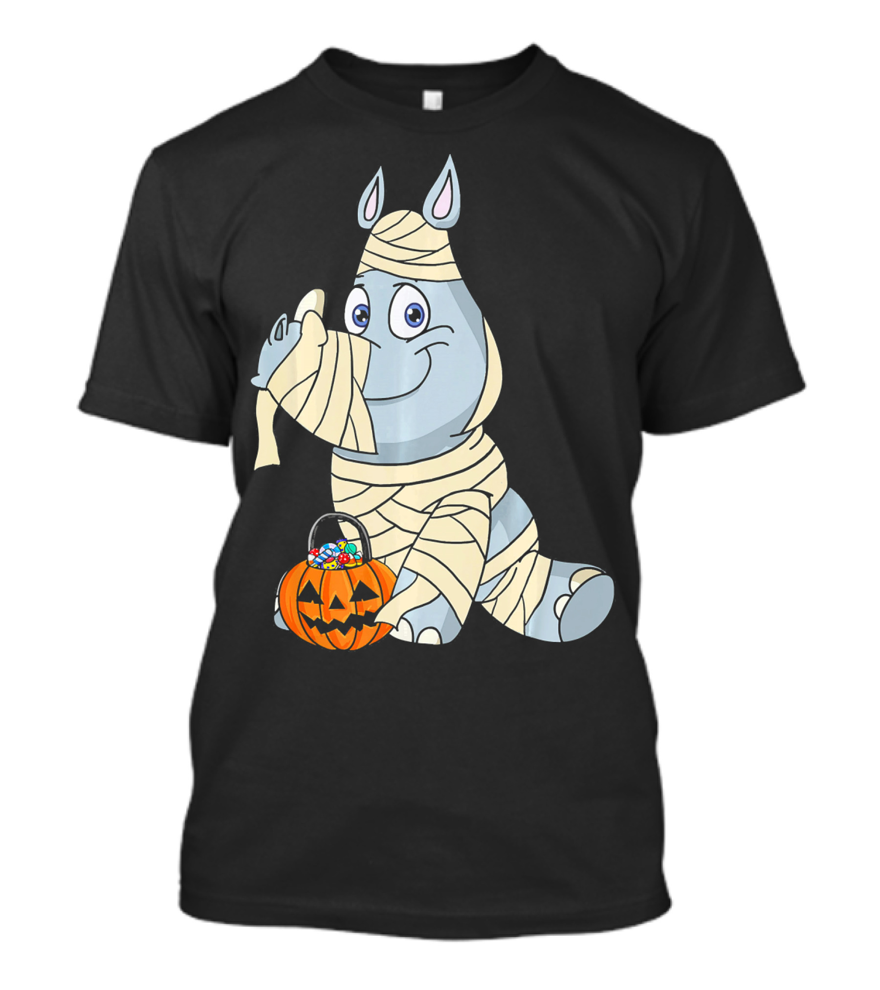 Rhino Mummy With Jack O Lantern Candy Basket T-Shirt