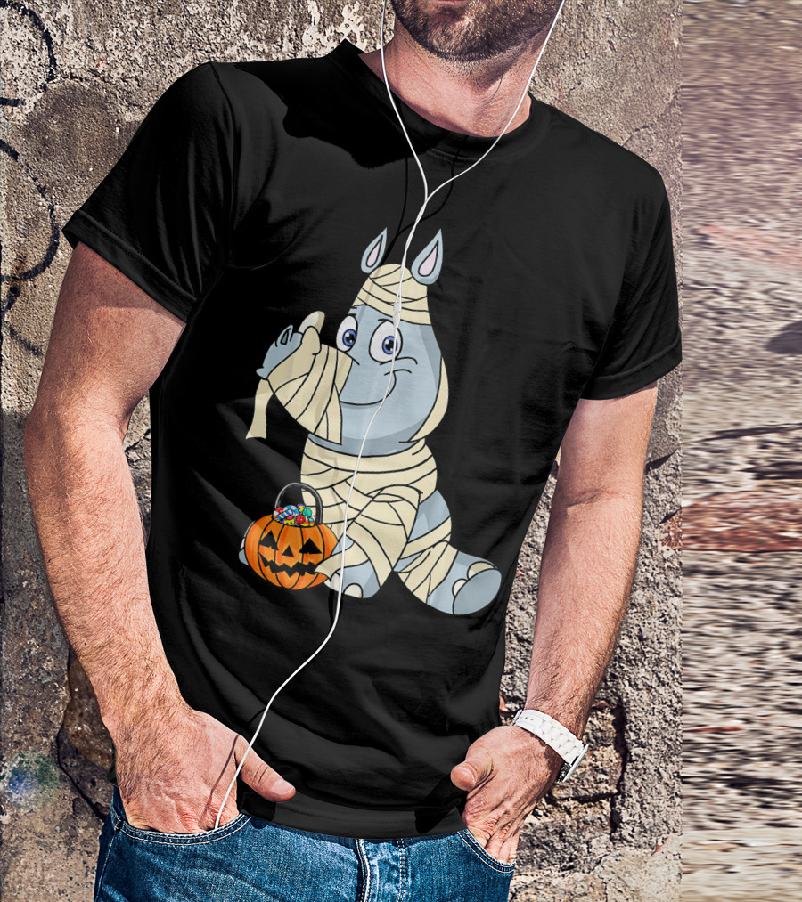 Rhino Mummy With Jack O Lantern Candy Basket T-Shirt