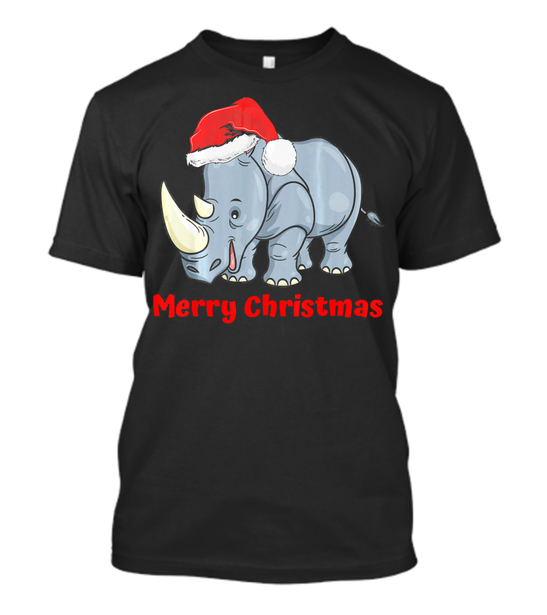 Merry Christmas Rhino Santa Hat T-Shirt