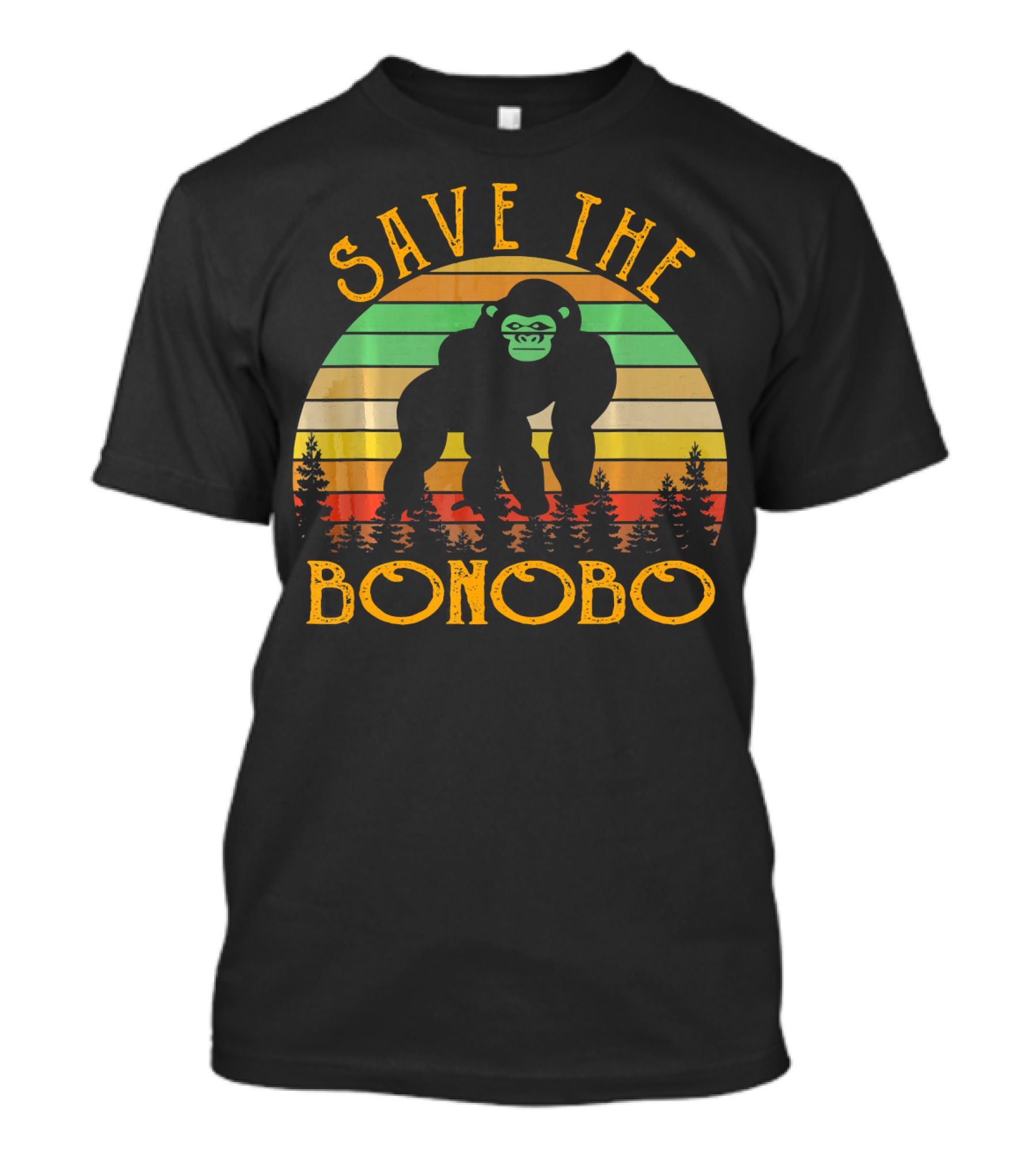 Save The Bonobo Retro Vintage Bonobo Forest Sunset T-Shirt