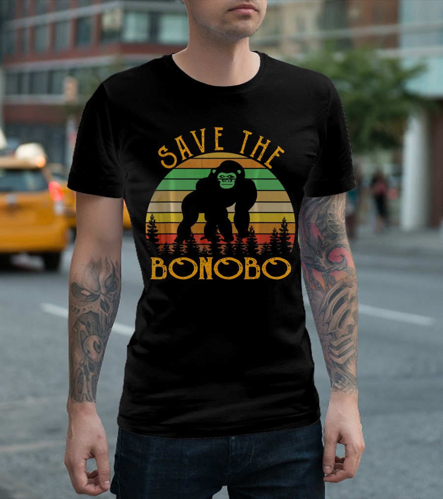 Save The Bonobo Retro Vintage Bonobo Forest Sunset T-Shirt