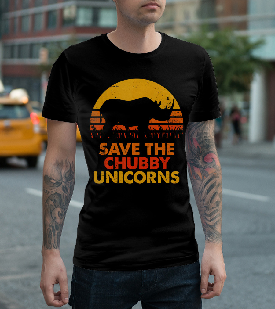 Vintage Colors Distressed Rhino Save the Chubby Unicorns T-Shirt