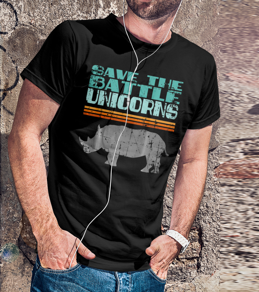 Save The Battle Unicorns Vintage Rhino Retro T-Shirt