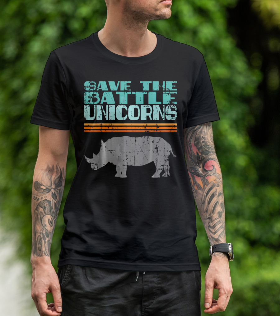 Save The Battle Unicorns Vintage Rhino Retro T-Shirt