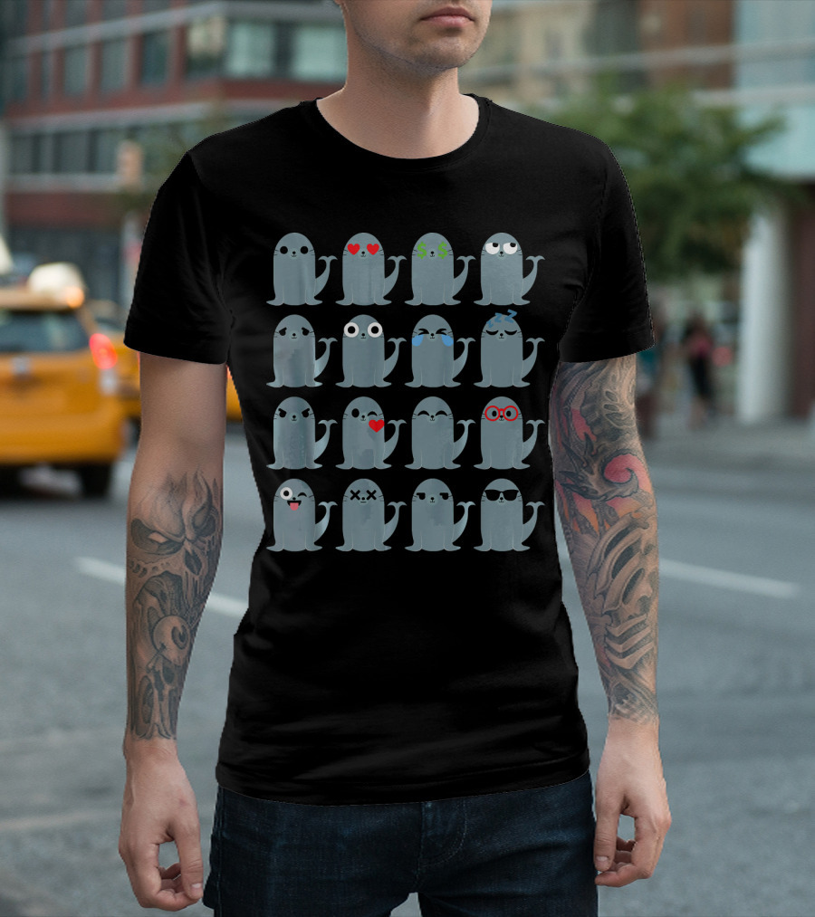 Seal Emoji Expressions Grid T-Shirt