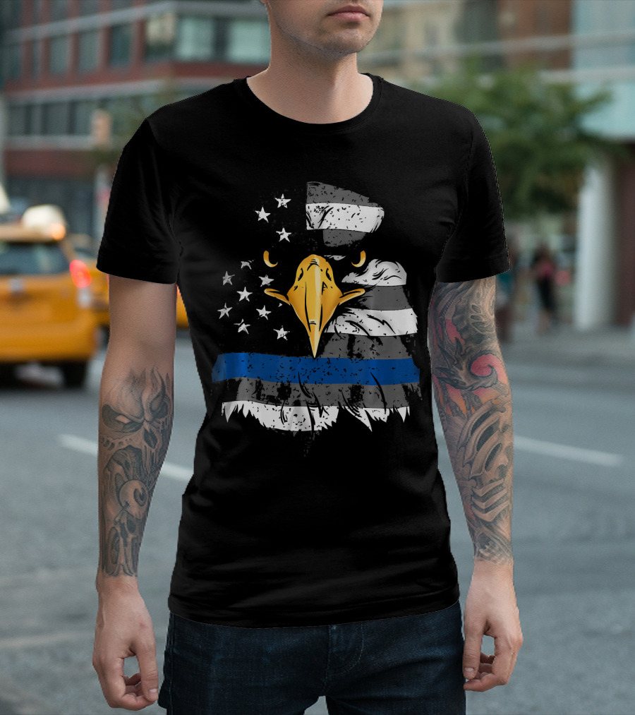 Thin Blue Line American Flag Bald Eagle Police T-Shirt