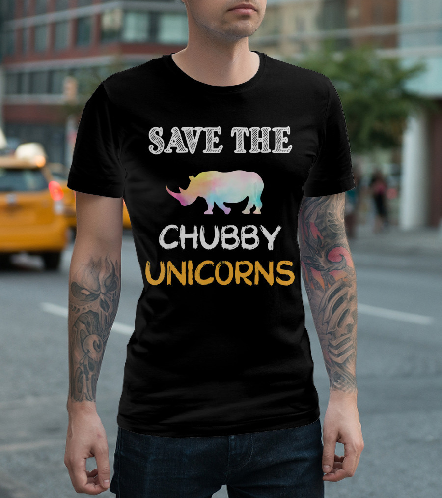 Save The Chubby Unicorns Watercolor Rhino T-Shirt