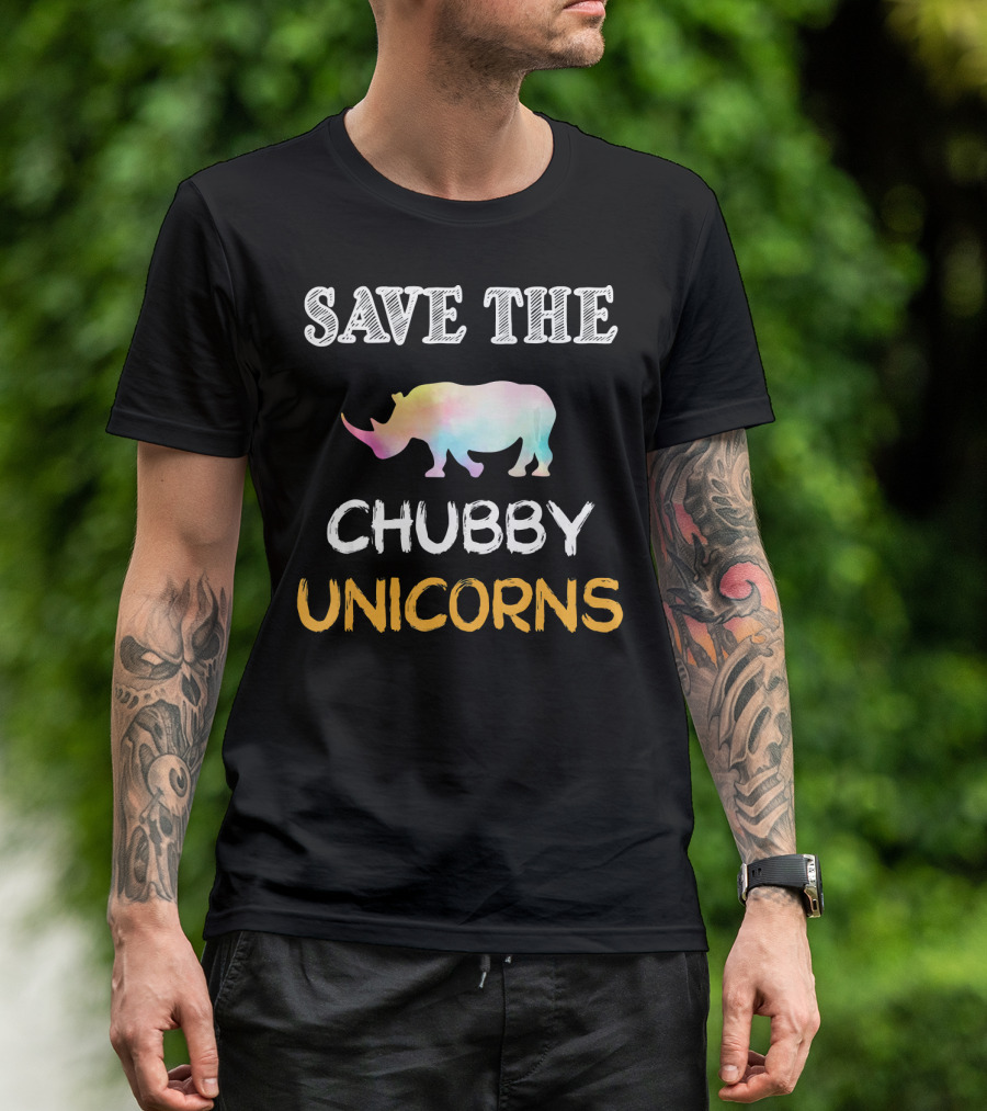 Save The Chubby Unicorns Watercolor Rhino T-Shirt