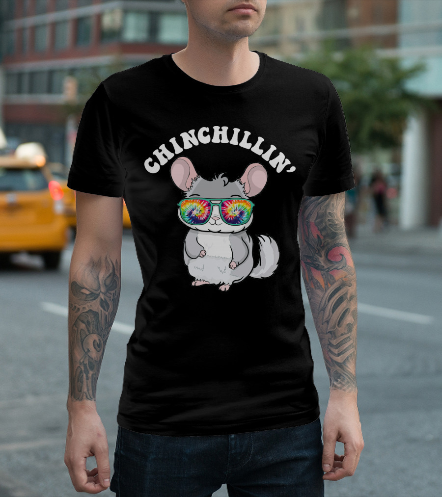 Chinchillin' Retro Funny Pet Owner Chinch with Tie-Dye Glasses T-Shirt
