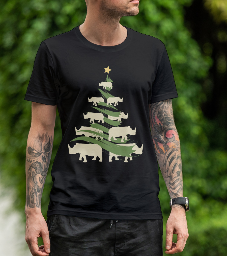 Rhino Christmas Tree Rhinotree Holiday Star T-Shirt
