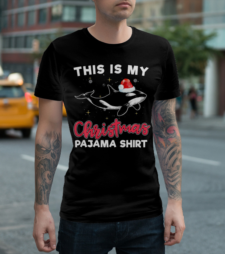 This Is My Christmas Pajama Shirt Orca Whale Santa Hat T-Shirt