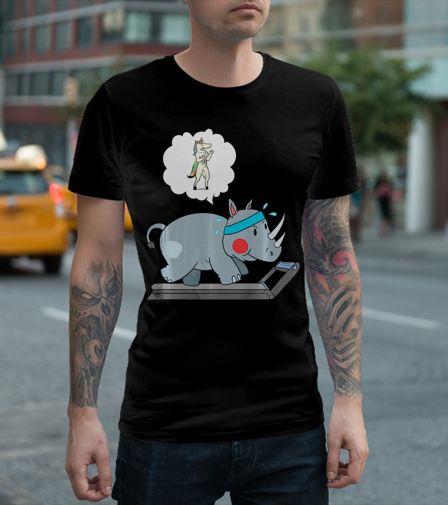 Rhino Dreaming of Unicorn Cardio Funny Running T-Shirt
