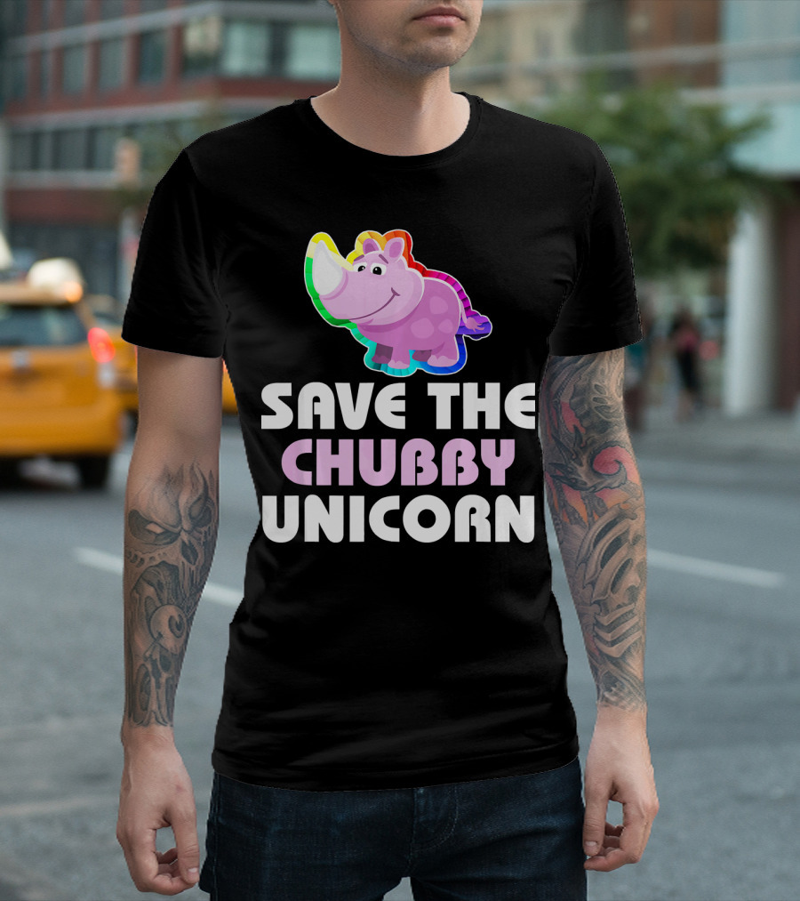 Save The Chubby Unicorn Rhino Day Cute Cartoon Rainbow T-Shirt