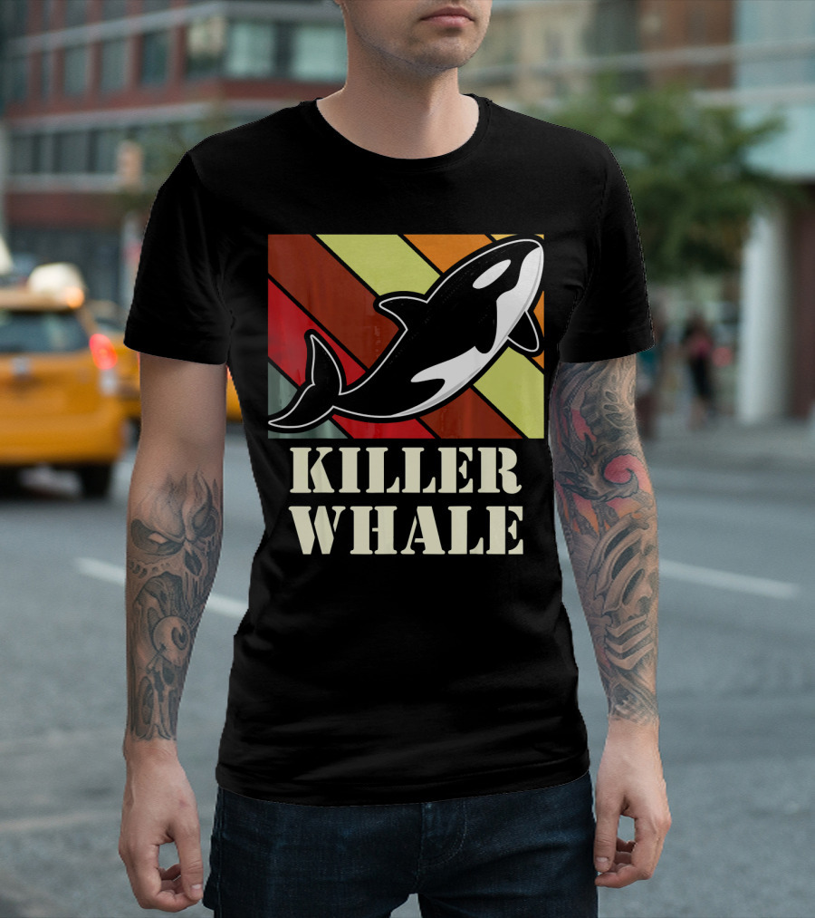Killer Whale Vintage Jumping Retro Stripes T-Shirt