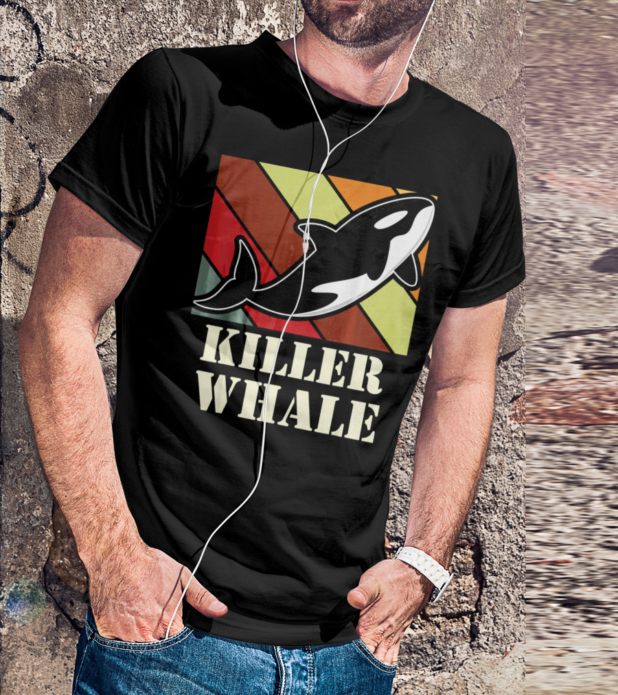 Killer Whale Vintage Jumping Retro Stripes T-Shirt