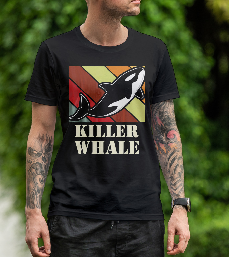 Killer Whale Vintage Jumping Retro Stripes T-Shirt