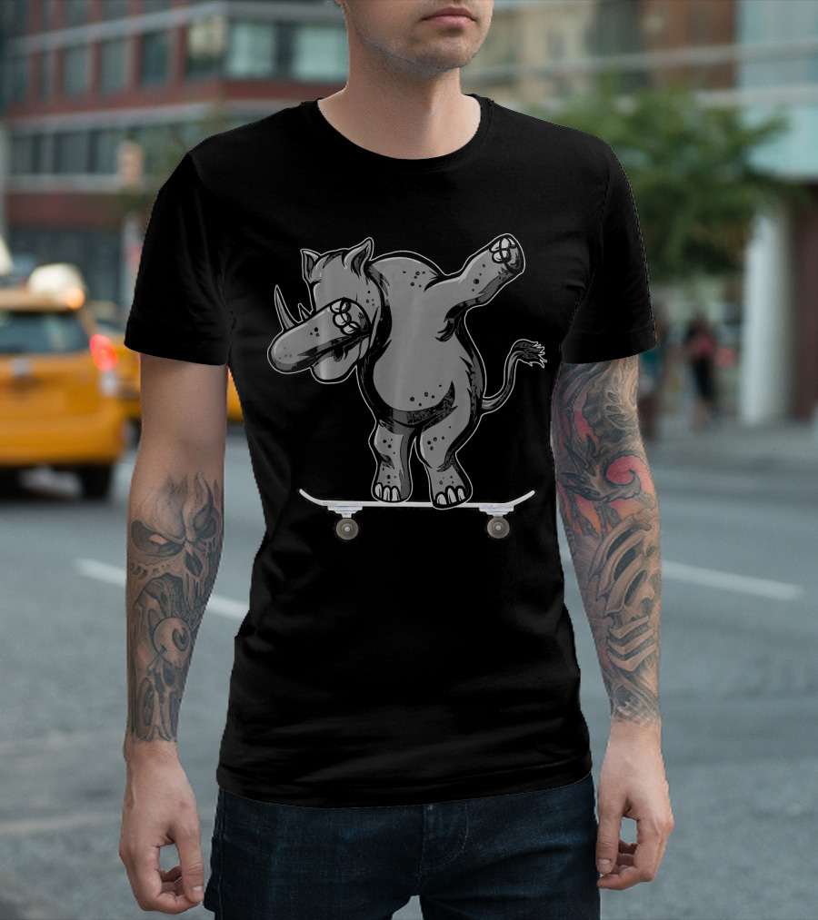 Skateboarding Rhino Rhinoceros Skateboa Manifesto T-Shirt