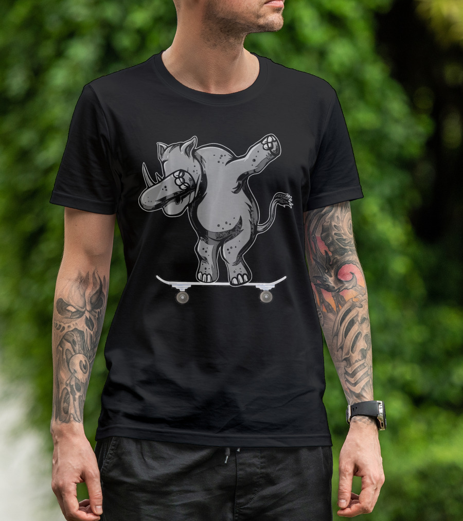 Skateboarding Rhino Rhinoceros Skateboa Manifesto T-Shirt