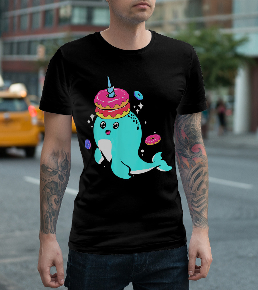 Narwhal Donut Candy Bakery Whale With Colorful Sparkling Donuts T-Shirt