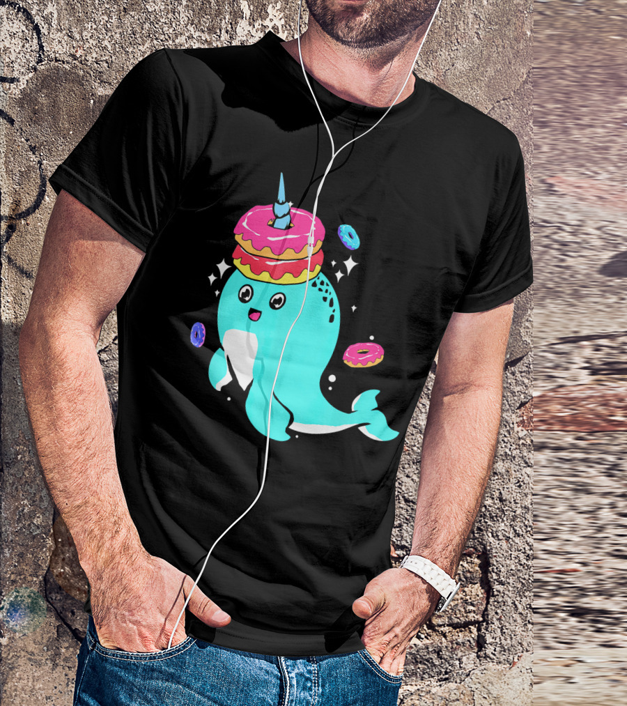 Narwhal Donut Candy Bakery Whale With Colorful Sparkling Donuts T-Shirt