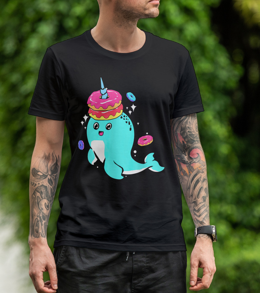 Narwhal Donut Candy Bakery Whale With Colorful Sparkling Donuts T-Shirt