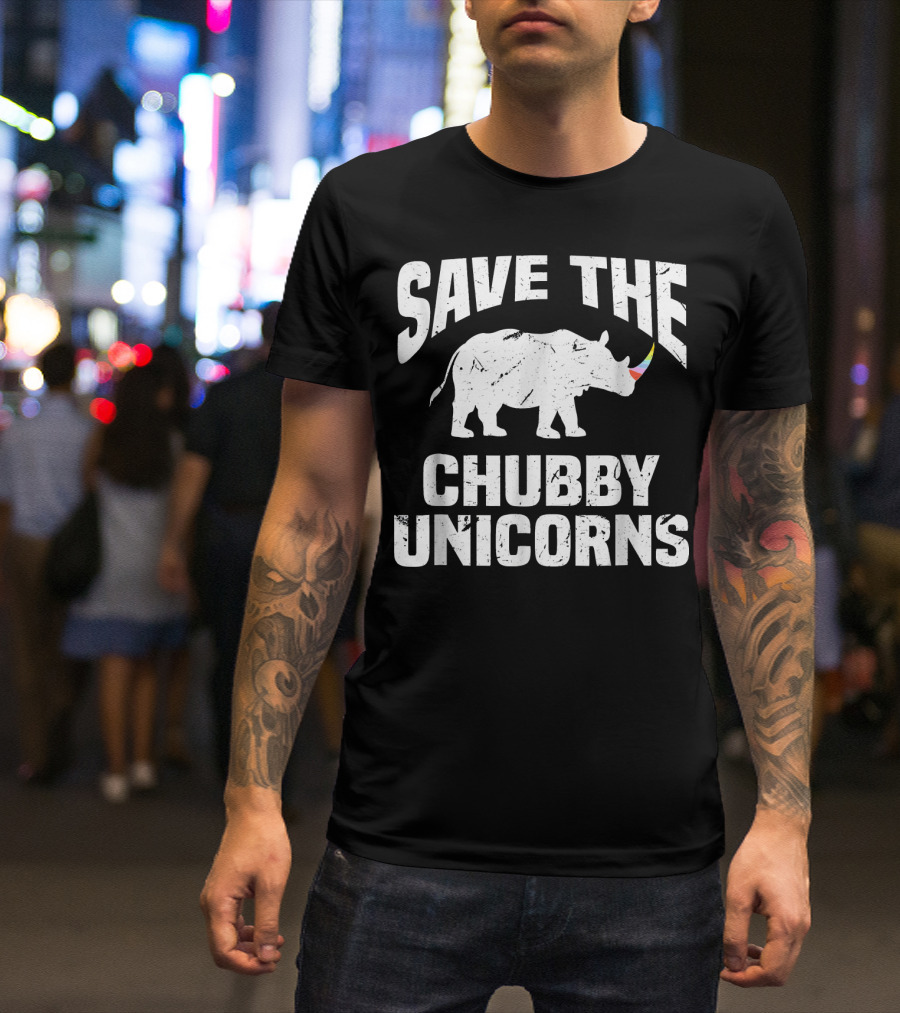 Save The Chubby Unicorns Rhino Rainbow Horn Funny T-Shirt